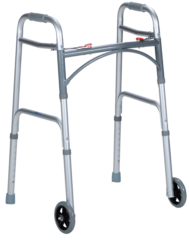Dynarex Adult Two Button Folding Walker w/ 5″ Wheels